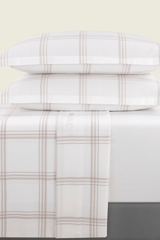 Conjunto de lençóis em cetim de algodão 80 fios/cm² Aron - Branco e toupeira