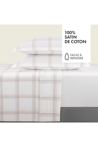 Conjunto de lençóis em cetim de algodão 80 fios/cm² Aron - Branco e toupeira