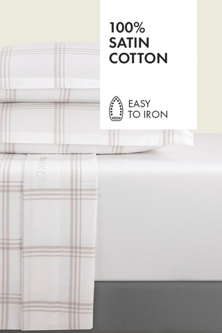 Conjunto de lençóis em cetim de algodão 80 fios/cm² Aron - Branco e toupeira