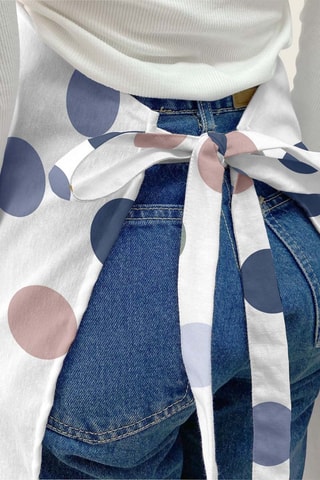 Grembiule in lino 0120-160 - Bianco e blu