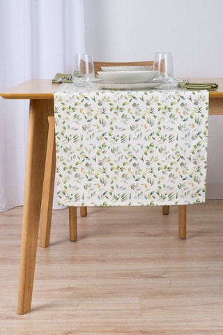 Runner in cotone bio Tariro - Bianco e verde - 150 x 50 cm