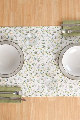 Runner in cotone bio Tariro - Bianco e verde - 150 x 50 cm