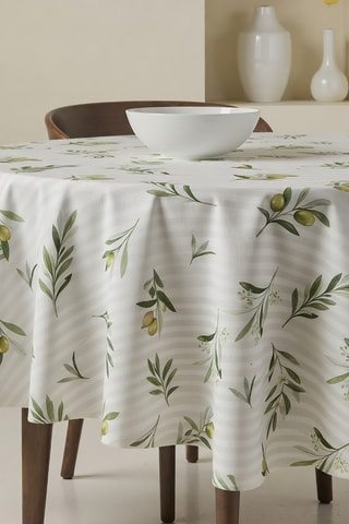 Tovaglia rotonda antimacchia - Beige e verde oliva