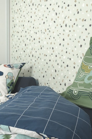 Parure de couette en coton 57 fils/cm² California - Blanc et kaki