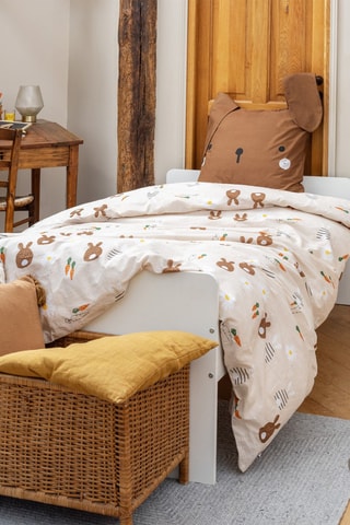 Parure de couette en coton 57 fils/cm² Pompon - Rose pâle et marron