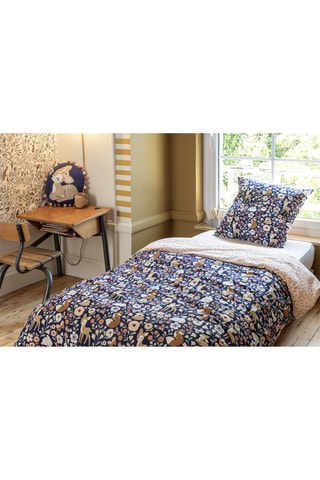 Parure de couette en coton Forêt enchantée - Bleu foncé et beige