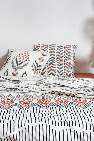 Parure de couette en coton 57 fils/cm² Ethnic - Blanc cassé et noir