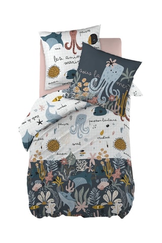 Parure de couette 57 fils/cm² Octopia - Bleu marine et blanc