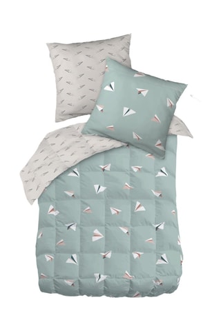 Parure de couette réversible en coton 57 fils/cm² Petits Papiers - Vert d'eau