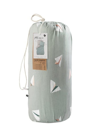 Parure de couette réversible en coton 57 fils/cm² Petits Papiers - Vert d'eau