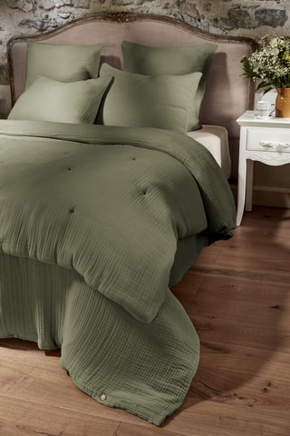 Couvre-lit en quadruple gaze de coton Ina - Kaki