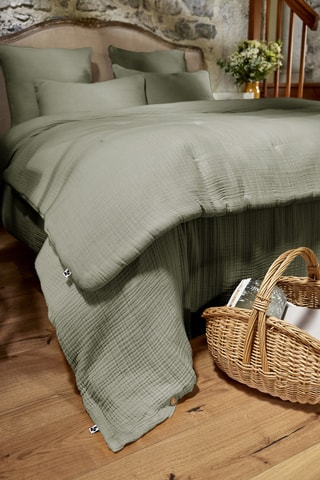 Couvre-lit en quadruple gaze de coton Ina - Kaki