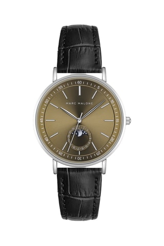 Leren Quartz Horloge - Maanstandweergave - Zwart en Bruin