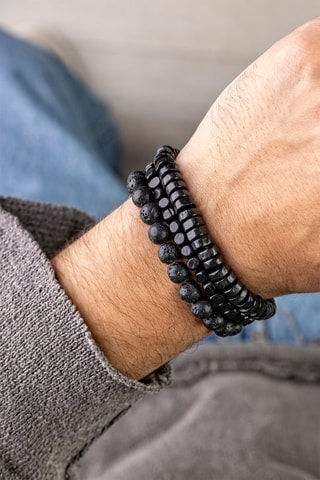 Armband - Lavastenen en Houten Kralen - Marc Malone