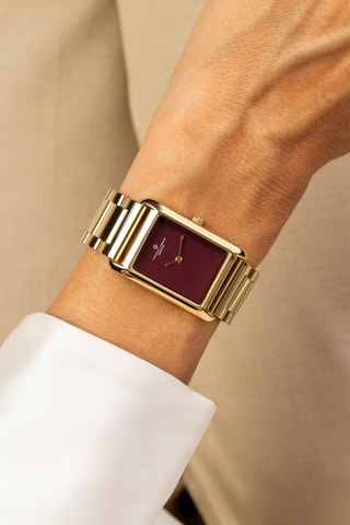 Stalen Quartz Horloge -Goudkleurig en bordeauxrood - Frederic Graff