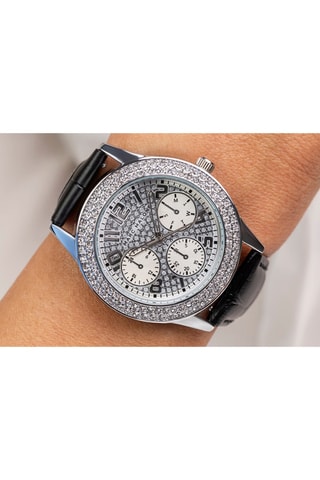 Leren Quartz Horloge - Zwart en Zilverkleurig