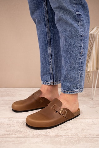 Leren Clogs Camel