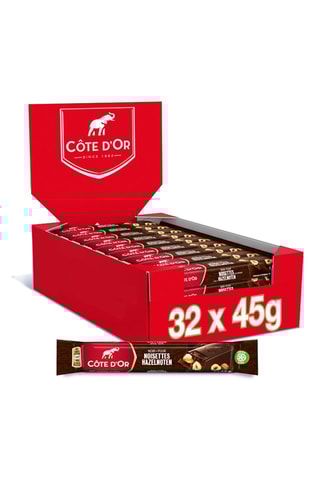 Barres chocolat noir et noisettes entières Côte d'Or - 32 x 45 g
