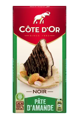 4 tablettes Côte d'Or fourrées chocolat noir et pâte d'amande - 4 x 130 g