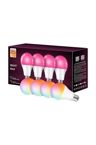 Pack 4 lâmpadas LED E27 Eko - RGB+W - Alexa - Google Assistant 