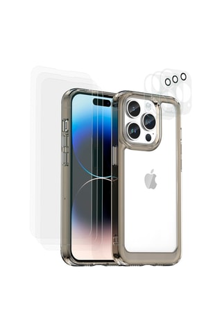 Capa Shockproof e 6 películas de proteção iPhone 14 Pro - Preto - EKO