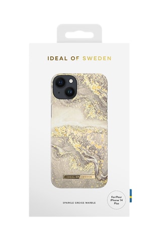 Capa iPhone 14 Plus Sparkle Greige Marble - Cinzento e dourado - Ideal of Sweden