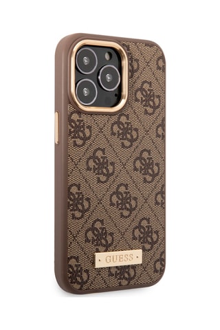 Capa iPhone 13 Pro Metal Plate Magsafe  Castanho e dourado - Guess