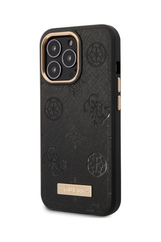 Capa iPhone 13 Pro Peony Metal Plate Magsafe Preto e dourado - Guess