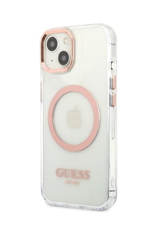 Capa iPhone 13 Gold Outline Magsafe Transparente e dourado rosa - Guess