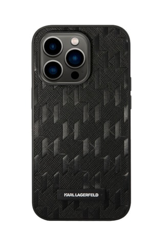  Capa Saffiano Monogram para iPhone 14 Pro - Preto 