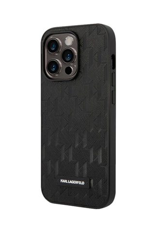  Capa Saffiano Monogram para iPhone 14 Pro Max - Preto 