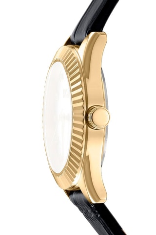 Leren Quartz Horloge - Zwart en Roségoudkleurig