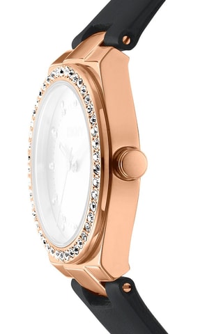 Leren Quartz Horloge - Zwart en Roségoudkleurig