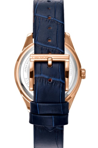 Leren Quartz Horloge - Marineblauw en Roségoudkleurig