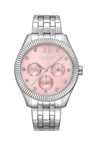 Stalen Quartz Horloge - Zilverkleurig en Roze
