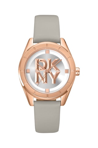 Leren Quartz Horloge - Grijs en Roségoudkleurig