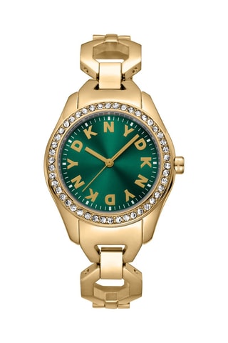 Stalen Quartz Horloge Logo - Goudkleurig en Donkergroen