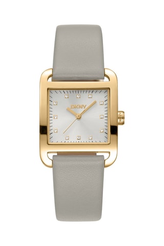 Leren Quartz Horloge Iconic - Grijs en Goudkleurig 