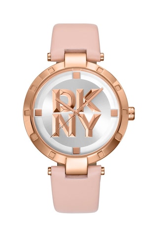 Leren Quartz Horloge Logo - Roze en Roségoudkleurig