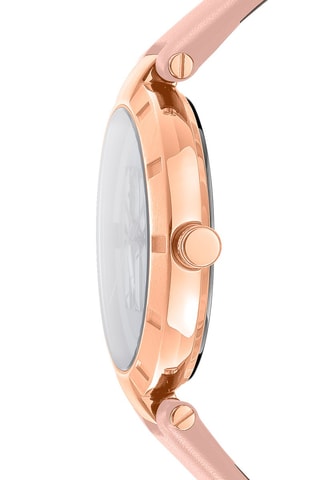 Leren Quartz Horloge Logo - Roze en Roségoudkleurig