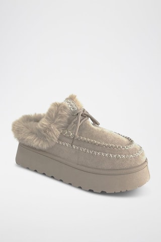 Mocassins forrados com plataforma - Caqui