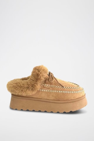 Mocassins forrados com plataforma - Camel