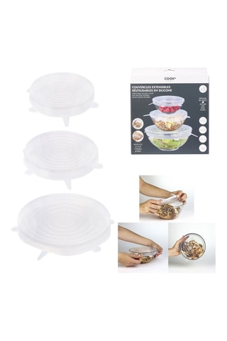 3 couvercles extensibles en silicone - 14,5/16,5/20,5 cm