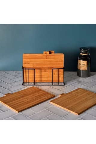 4 planches à découper en bambou et socle - 29 x 8 x 24 cm
