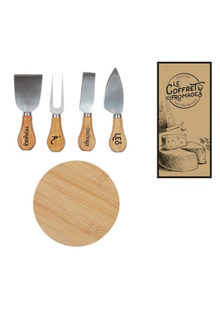 Coffret 4 couteaux à fromages et planche en bois d'hévéa