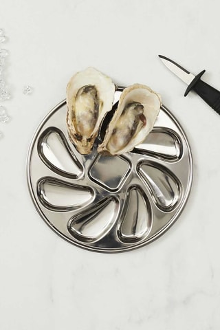 Assiette à huitres en acier inoxydable - 
8 emplacements - 23 cm