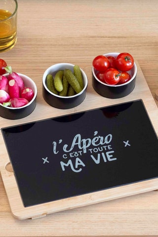 Plateau en bambou avec planche et 3 coupelles - 27 x 26 x 4,5 cm