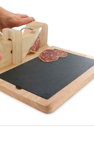 Trancheuse à charcuterie en bois et ardoise - 29,2 x 28,2 x 11,8 cm