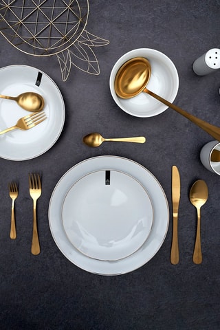 6 assiettes creuses en céramique et porcelaine Liseré doré - 21 cm