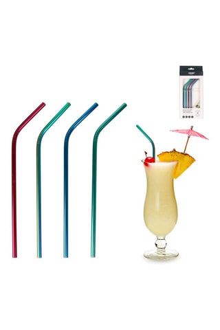 4 pailles en acier inoxydable avec goupillon - Multicolore